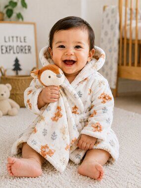 NWT Baby Essentials Plush Fox Robe & Lovey Set 0-9 Months Baby Boy Soft Gift